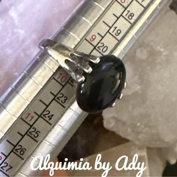 Oval silver statement ring black onyx boho - Picture 3 of 3